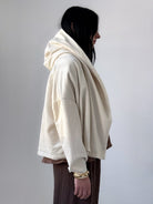 Rihana organic cotton fleece hoodie in bone with oversized hood and relaxed drape