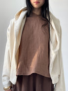 Rihana organic cotton fleece hoodie in bone with oversized hood and relaxed drape
